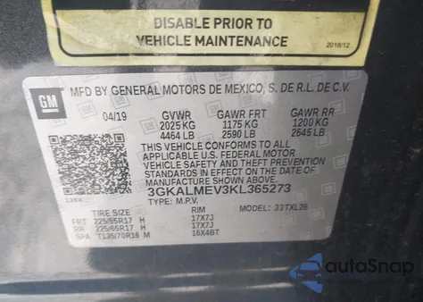 2019 GMC Terrain Sle из США, поврежденный, VIN 3GKALMEV3KL365273